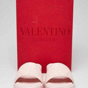 Valentino Pink Floral Embossed Rubber Platform Slide Sandals Size 6.5/37